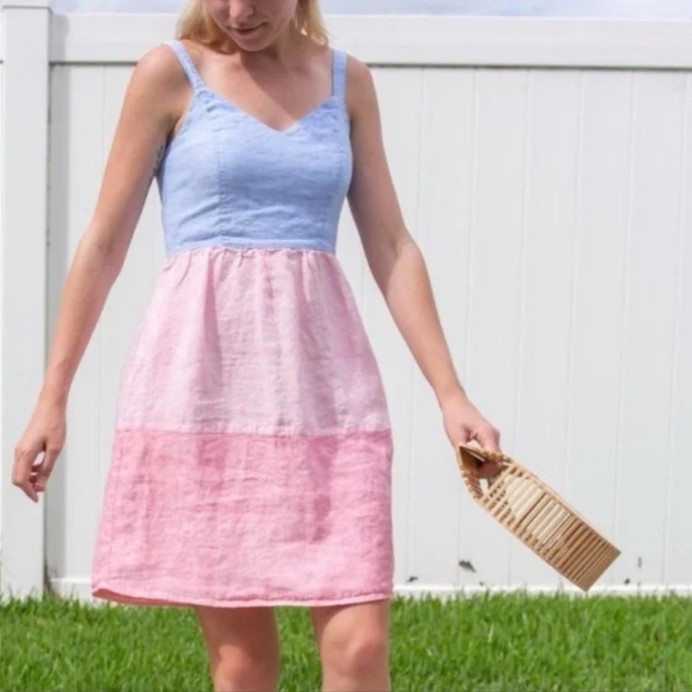 Cynthia Rowley Colorblock Light Blue & Pink Linen Dress. Size 8